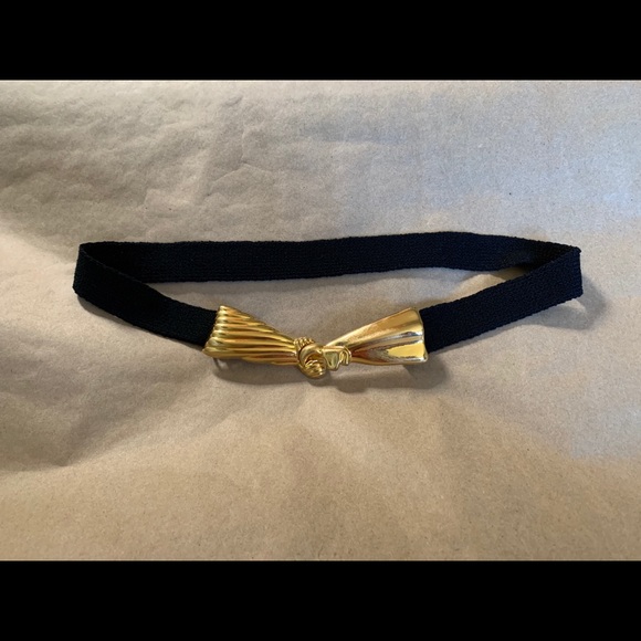 VTG St. John black knit belt w/ gold bow closure. - Picture 1 of 6